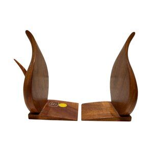 Waikiki Woods Monkey Pod Bookends Hawaii Hand-Carved Wooden Leaf Design READ